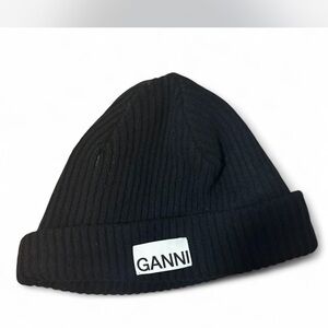 Ganni Classic Black Knit Beanie
